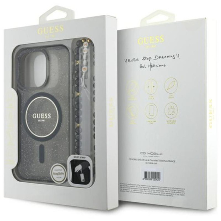 Guess IML Glitter With Pearl Strap MagSafe Case - iPhone 16 Pro Max Case (noir)