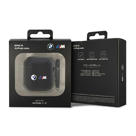 BMW Carbon Double Metal Logo - pouzdro pro AirPods 1/2 gen (černé)