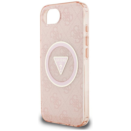 Guess IML Metal Glitter 4G Circle Triangle MagSafe - étui pour iPhone 16e (rose)