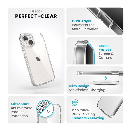 Speck Presidio Perfect-Clear - Case iPhone 16e / iPhone 15 / iPhone 14 / iPhone 13 (Clear)