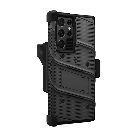 ZIZO BOLT Series - Pancerne etui Samsung Galaxy S22 Ultra ze szkłem 9H na ekran + uchwyt z podstawką (czarny)