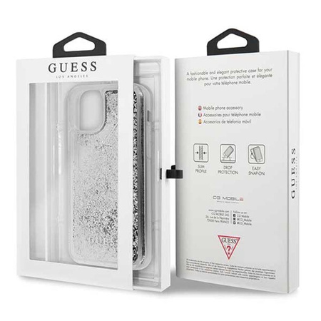 Guess Liquid Glitter Hearts - Coque iPhone 11 (argent)