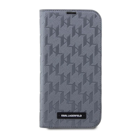 Karl Lagerfeld Booktype Saffiano Monogram - Coque pour iPhone 14 Pro Max (Argent)