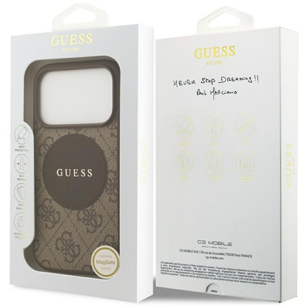 Guess 4G Circle Classic Logo MagSafe – Pouzdro iPhone 17 Pro (Hnědá)