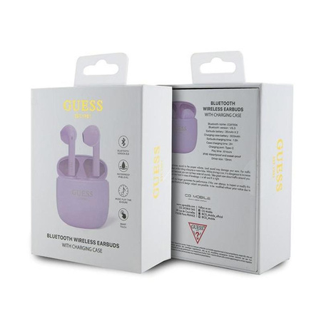 Guess True Wireless Script Logo BT5.3 - sluchátka TWS + nabíjecí pouzdro (fialové)