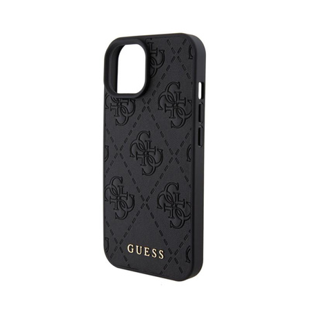 Guess Leather 4G Stamped - Tasche für iPhone 15 (Schwarz)
