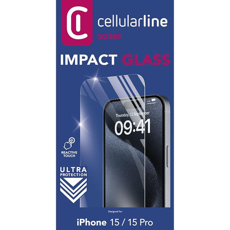 Cellularline Impact Glass - Tempered protective glass for iPhone 15 / iPhone 15 Pro