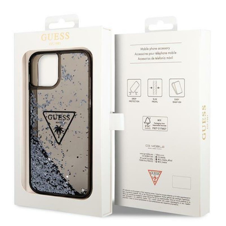 Guess Liquid Glitter Triangle Logo Case - Hülle für iPhone 14 (Schwarz)