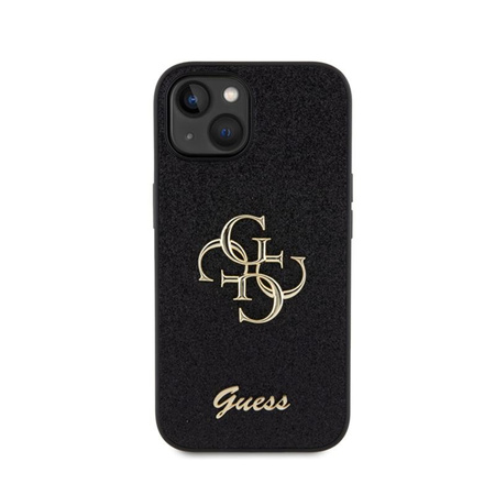 Guess Glitter Script Big 4G - Hülle für iPhone 15 (Schwarz)