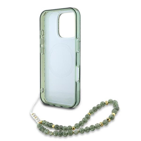 Guess IML Flowers Allover Electro With Pearl Strap MagSafe - iPhone 16 Pro Case (green)