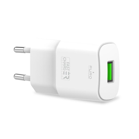 PURO White Mini Travel Fast Charger – Szybka ładowarka sieciowa USB-A 12 W 2.4 A (biały)