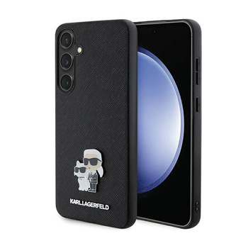 Karl Lagerfeld Saffiano Karl & Choupette fém kitűző - Samsung Galaxy S24+ tok (fekete)
