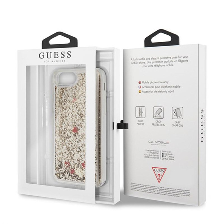 Guess Liquid Glitter Hearts - iPhone SE 2020 / 8 / 7 Tasche (gold/rot)