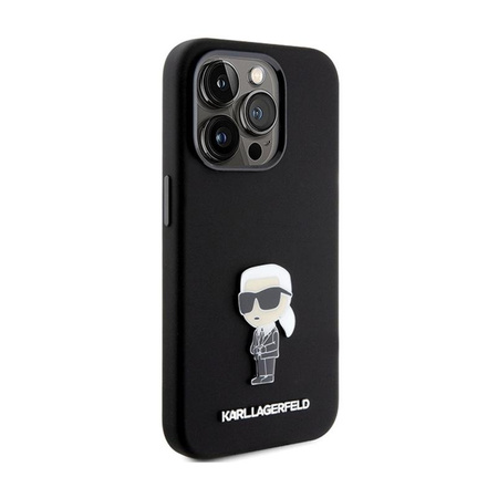 Karl Lagerfeld Silicone Ikonik Metal Pin - pouzdro pro iPhone 15 Pro (černé)