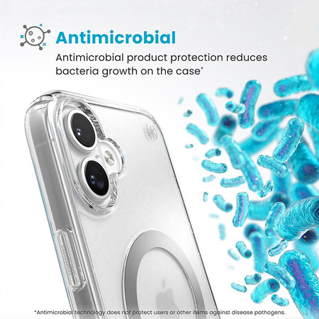 Speck Presidio Perfect-Clear ClickLock & MagSafe - iPhone 16 Plus tok (átlátszó / krómozott kivitel / derűs ezüst)