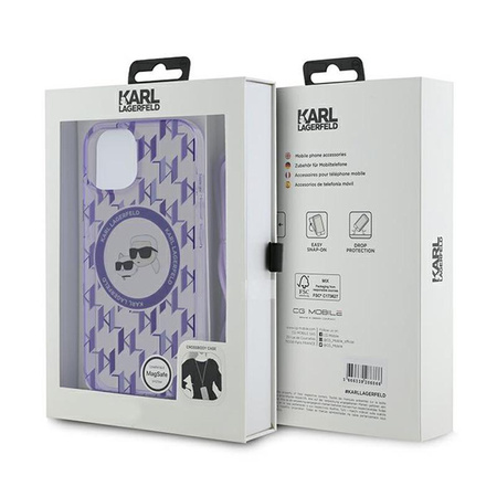 Karl Lagerfeld IML Crossbody Monogram Karl & Choupette Head MagSafe - pouzdro na iPhone 15 / 14 / 13 (fialové)