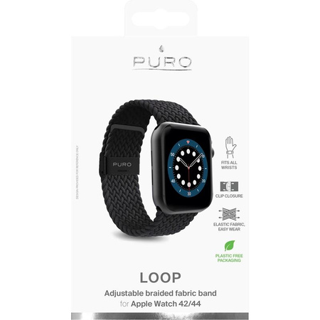 Puro Loop szíj - Fonott szíj Apple Watch 42/44/45/49 mm-es órához (fekete)
