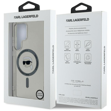 Karl Lagerfeld Button Karl Head Printed Logo MagSafe - Étui Samsung Galaxy S25 Ultra (noir)
