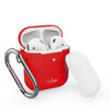 PURO ICON Case with hook - Case for Apple AirPods 1st & 2nd Generation with extra cover and carabiner (Red + White Cap)