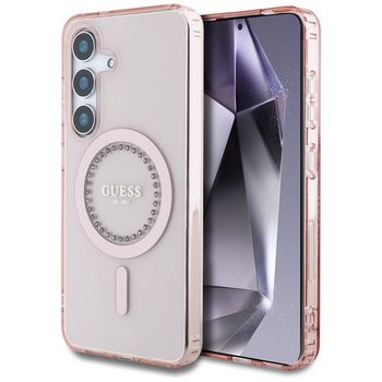 Guess Rhinestones Printed Classic Logo MagSafe - Hülle für Samsung Galaxy S25 (rosa)