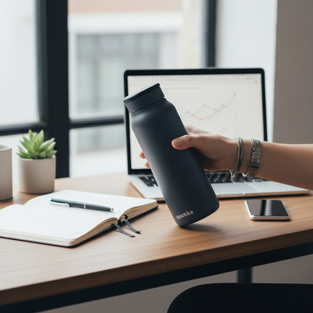 Quokka Echo - 690 ml Edelstahlflasche mit Silikongriff (Schwarz)