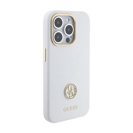 Coque Guess Silicone Logo Strass 4G - iPhone 15 Pro Max Case (blanc)