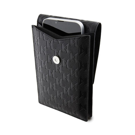 Karl Lagerfeld Saffiano Monogram Iconic - Crossbody telefontáska (fekete)