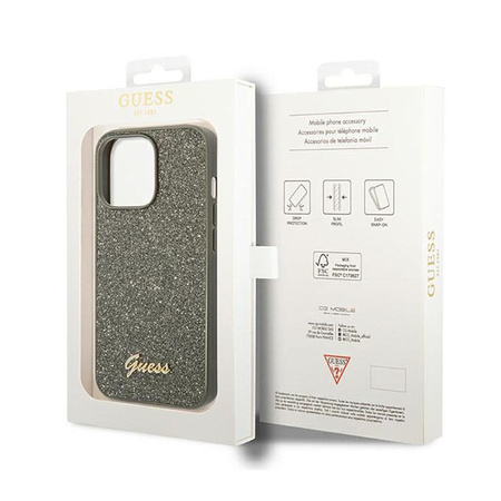Guess Glitter Flakes Metal Logo Case – Etui iPhone 14 Pro Max (zielony)
