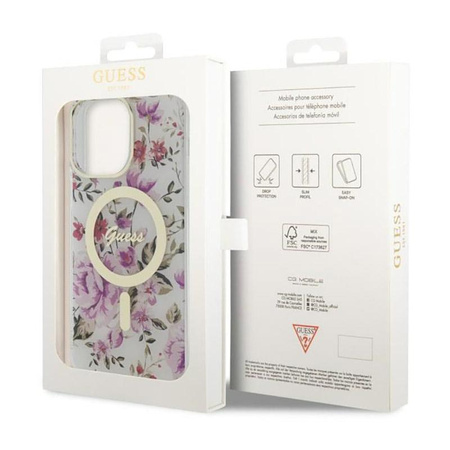 Guess Flower MagSafe - Schutzhülle für iPhone 14 Pro (Transparent)