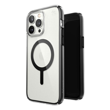 Speck Presidio Perfect-Clear mit Impact Geometry + MagSafe - iPhone 14 Pro Max Hülle mit MICROBAN Beschichtung (Klar / Schwarz)