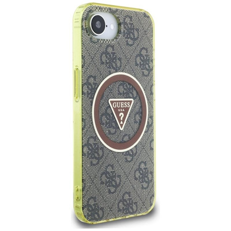 Guess IML Metal Glitter 4G Circle Triangle MagSafe - Pouzdro pro iPhone 16e (hnědé)