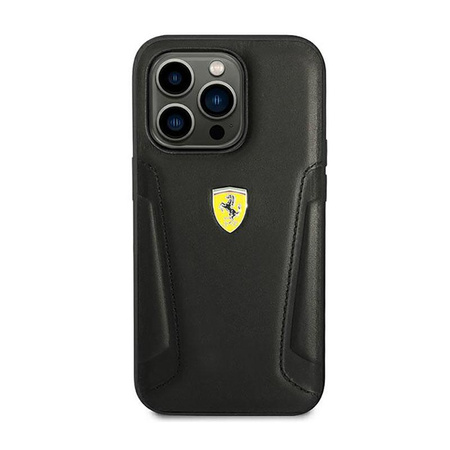 Kožené pouzdro s razítkem Ferrari - iPhone 14 Pro (černé)