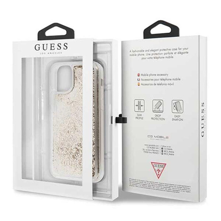 Guess Liquid Glitter Hearts - pouzdro pro iPhone 11 Pro (zlaté)