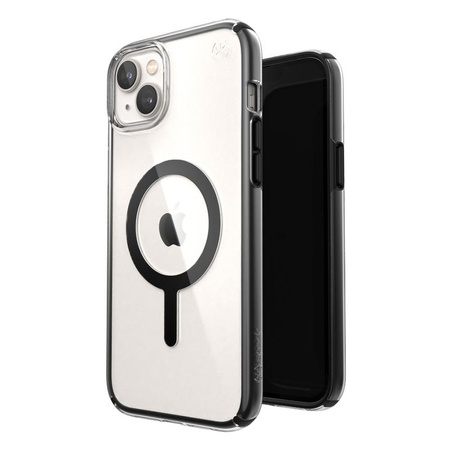 Speck Presidio Perfect-Clear s nárazovou geometrií + MagSafe - pouzdro pro iPhone 15 Plus / 14 Plus s povrchovou úpravou MICROBAN (čiré / černé)