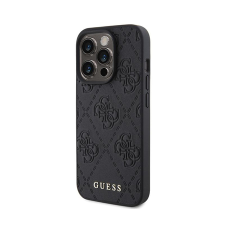 Guess Leather 4G Stamped - pouzdro pro iPhone 15 Pro (černé)