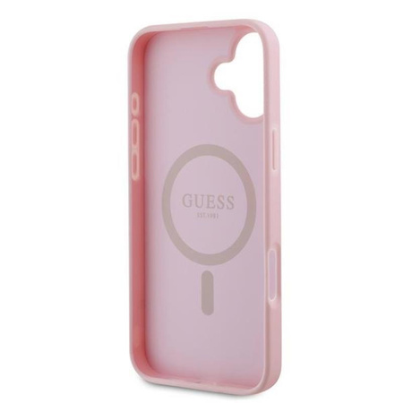 Guess Grained Ring MagSafe - Pouzdro iPhone 16 Plus (růžové)