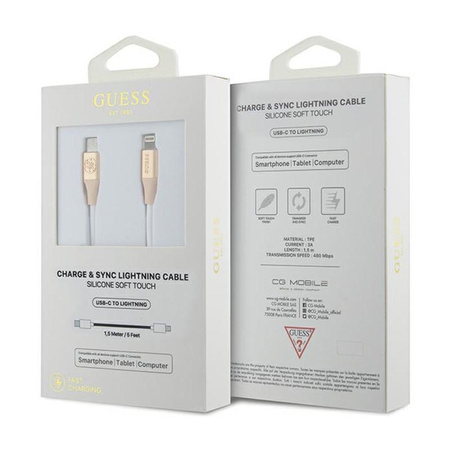 Guess Ebossed Logo - Câble USB-C vers Lightning certifié MFi 1,5m (or)