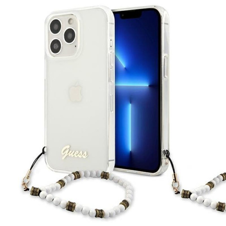 Guess White Pearl Strap - pouzdro pro iPhone 13 Pro Max (průhledné)