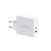 Crong kétportos utazási töltő - USB-A + USB-C Power Delivery 45W hálózati töltő (fehér)