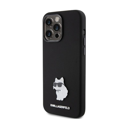 Karl Lagerfeld Silicone Choupette Metal Pin - iPhone 15 Pro Tasche (Schwarz)