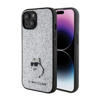 Karl Lagerfeld Fixed Glitter Choupette Logo Metal Pin - iPhone 15 / 14 / 13 Case (stříbrná)