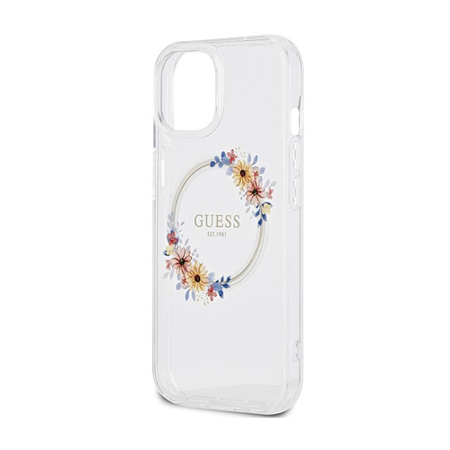 Guess IML Flowers Wreath MagSafe - iPhone 15 Hülle (Transparent)