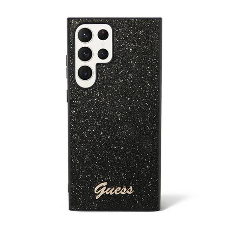 Guess Glitter Flakes Metal Logo Case - pouzdro pro Samsung Galaxy S24 Ultra (černé)