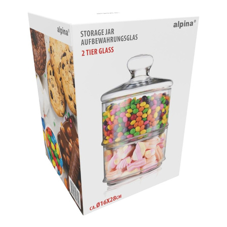 Alpina - Glass container / jar for sweets, 2 levels, 16x28 cm