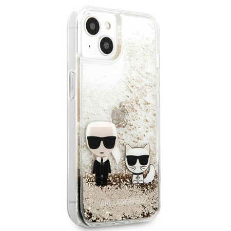 Karl Lagerfeld Liquid Glitter Karl & Choupette - iPhone 13 Mini tok (arany)