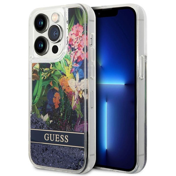 Guess Liquid Glitter Flower - iPhone 14 Pro Max Case (blue)