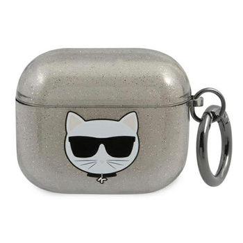 Karl Lagerfeld Choupette Head Glitter - pouzdro na AirPods 3 (černé)