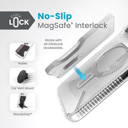 Speck Presidio Perfect-Clear Grip ClickLock & MagSafe - pouzdro pro iPhone 15 Pro Max (čiré / chromované provedení / stříbrná barva)