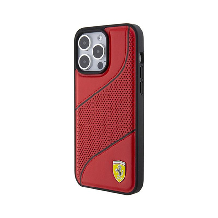 Ferrari Perforierte Wellen Metall Logo - iPhone 15 Pro Tasche (rot)