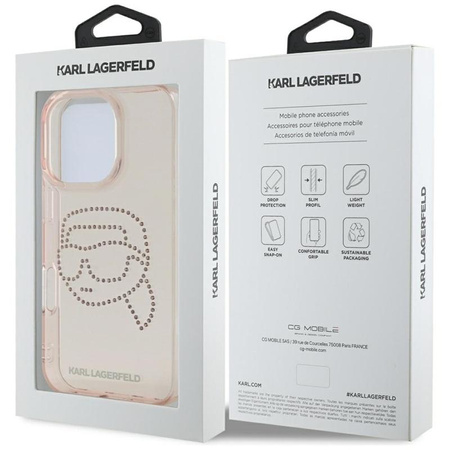 Karl Lagerfeld IML Rhinestones Karl Head - Pouzdro pro iPhone 16 Pro (růžové)